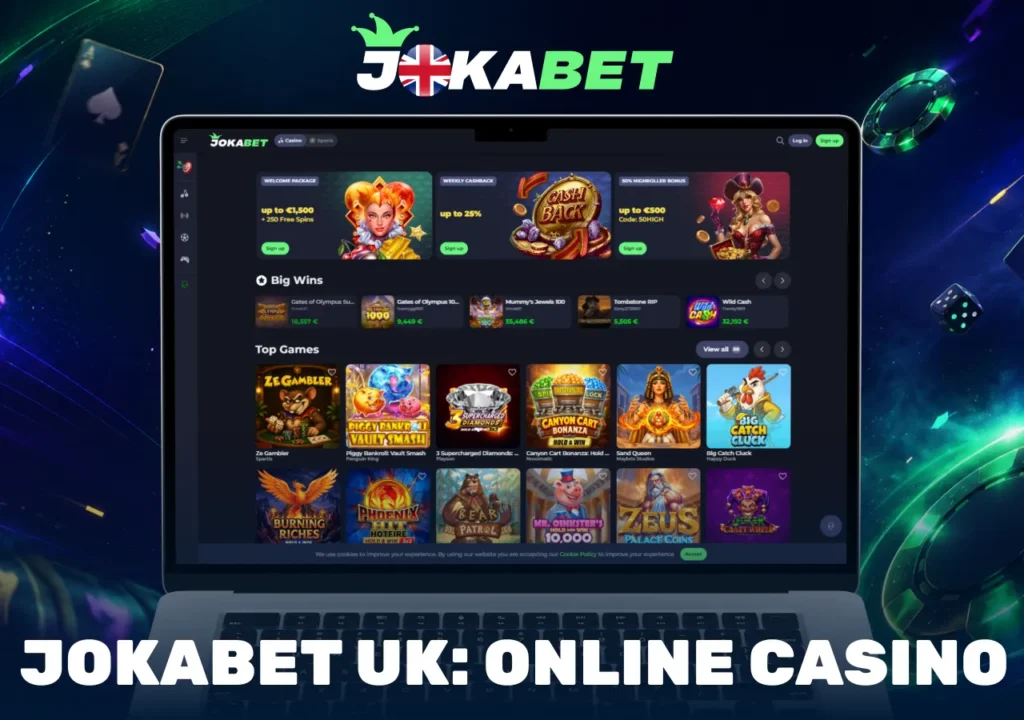 Jokabet UK online casino homepage with casino games, welcome bonuses, cashback offers and promotions.